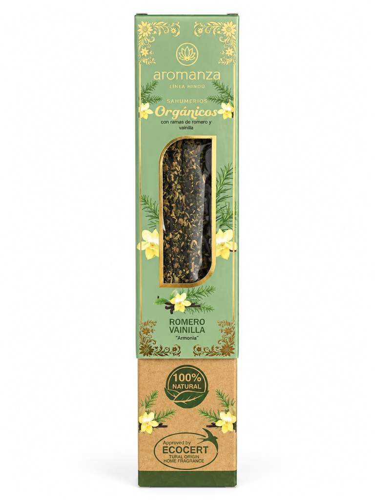 Sahumerios ORGÁNICOS VAINILLA/ROMERO x 8 uni AROMANZA