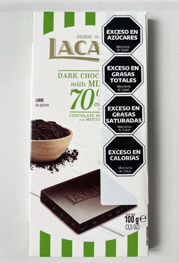 TABLETA Chocolate Negro al 70 con MENTA SIN TACC x 100g LACASA