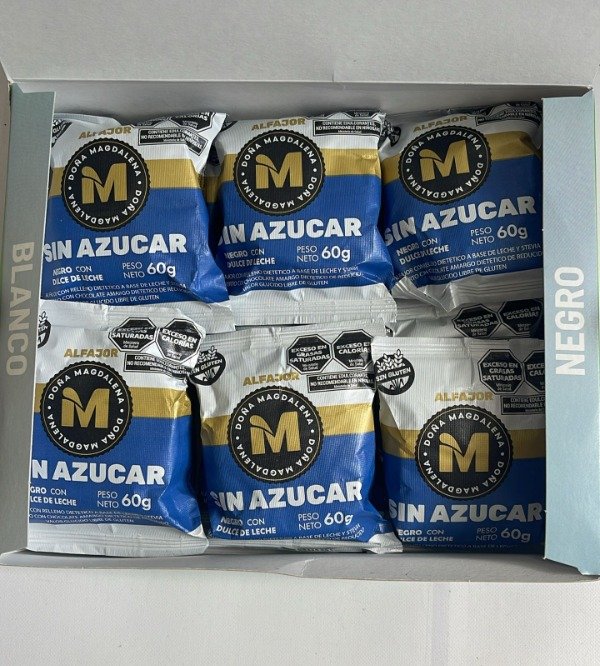 Caja de ALFAJORES Negro con Dulce de Leche SIN AZUCAR x 12 uni DOÑA MAGDALENA