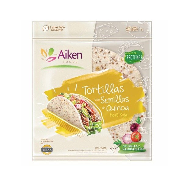 TORTILLAS con semillas de QUINOA REAL ROJA x 10 uni x 210gr AIKEN FOODS