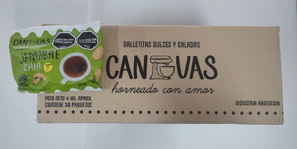 CAJA CERRADA x 30 uni galletitas de JENGIBRE Y CHIA x 150g CANVAS