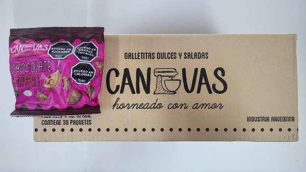 CAJA CERRADA x 30 uni galletitas de CHOCOLATE Y MANI x 150g CANVAS