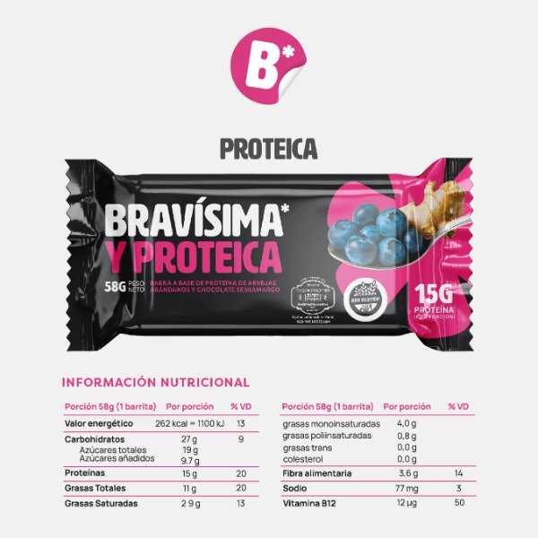 Barritas BRAVISIMA Proteicas Arándano y Jengibre x 12 U SIN TACC BRAVA