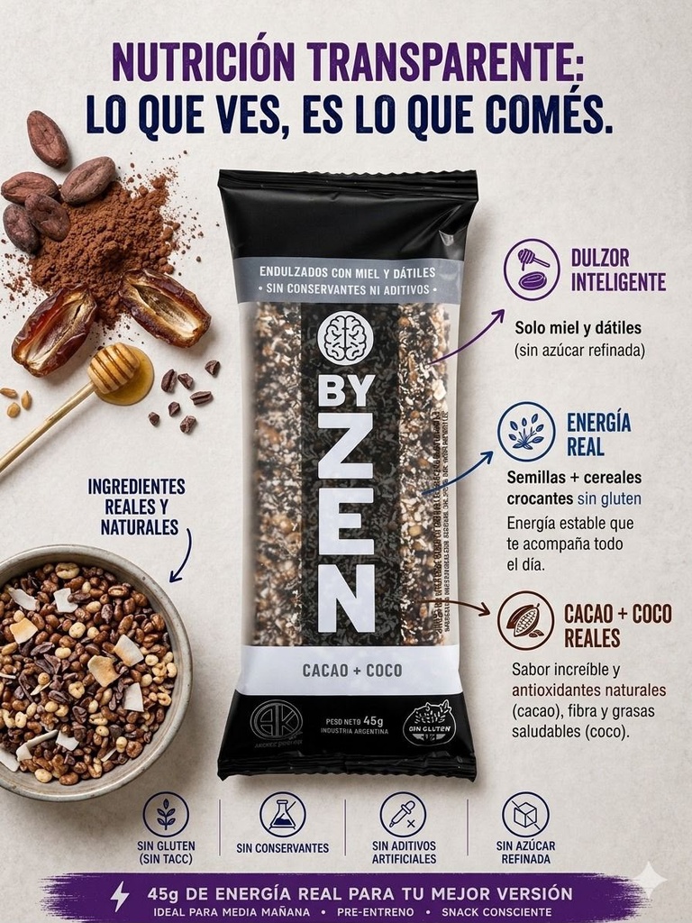 Caja barra frutos secos cacao y coco x12u- BY ZEN
