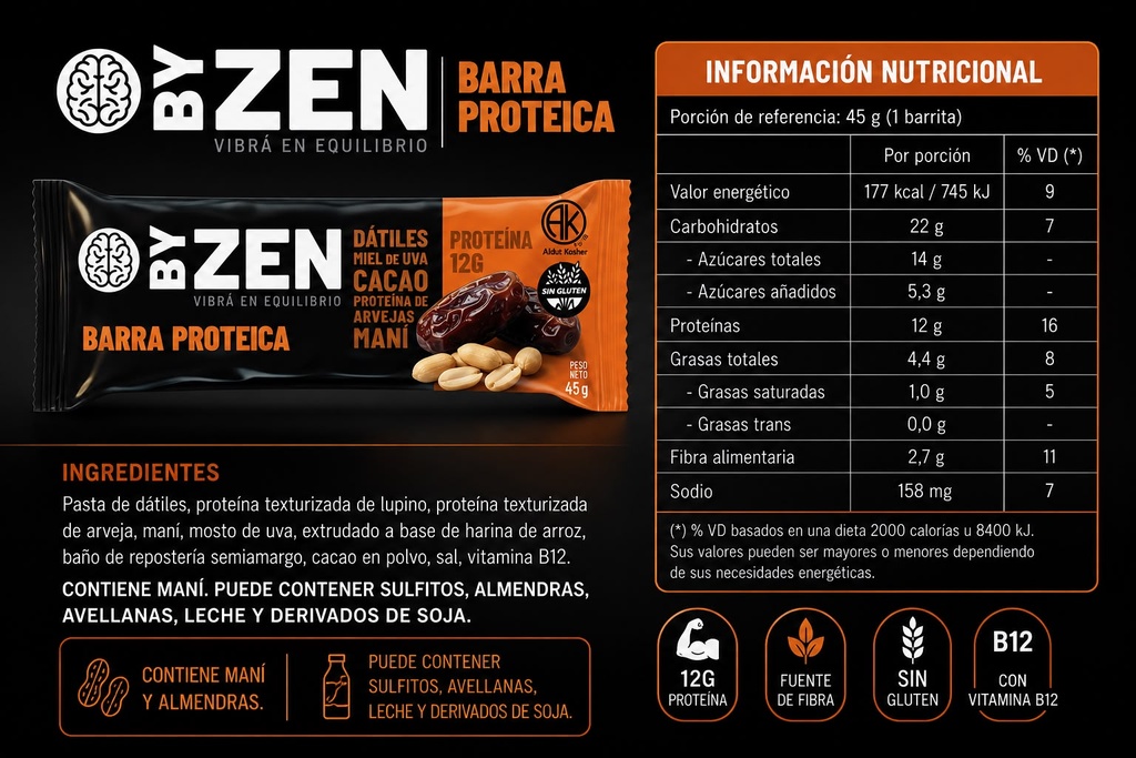Caja barra PROTEICA Datiles, maní, cacao x12u - BY ZEN