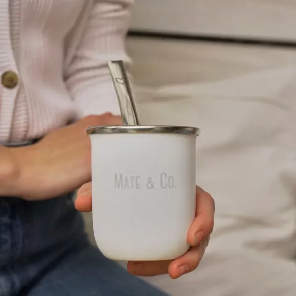 Mate Acero Inoxidable Blanco con Bombilla - MATE AND CO- MATE Y CO