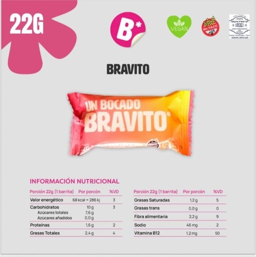 Caja de BRAVITOS Bocados de Chocolate y Dátiles x 10 U  SIN TACC BRAVA