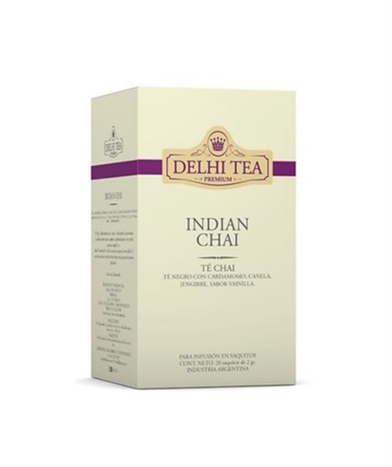 TÉ INDIAN CHAI con cardamomo, Canela y Jengibre x 20 saquitos DELHI TEA