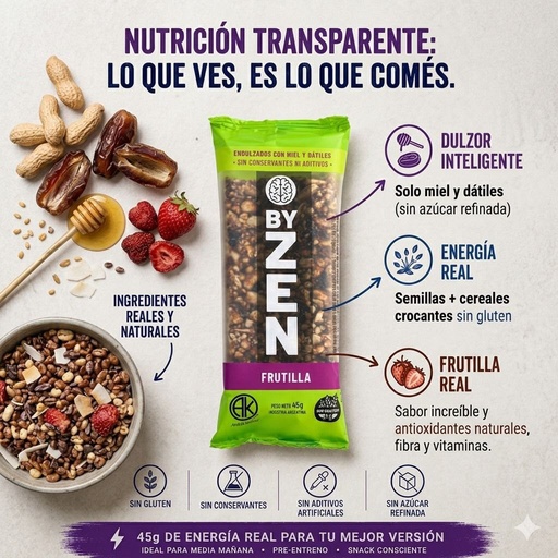 Caja barra frutos secos y Frutilla 45 gr x12 uni by zen